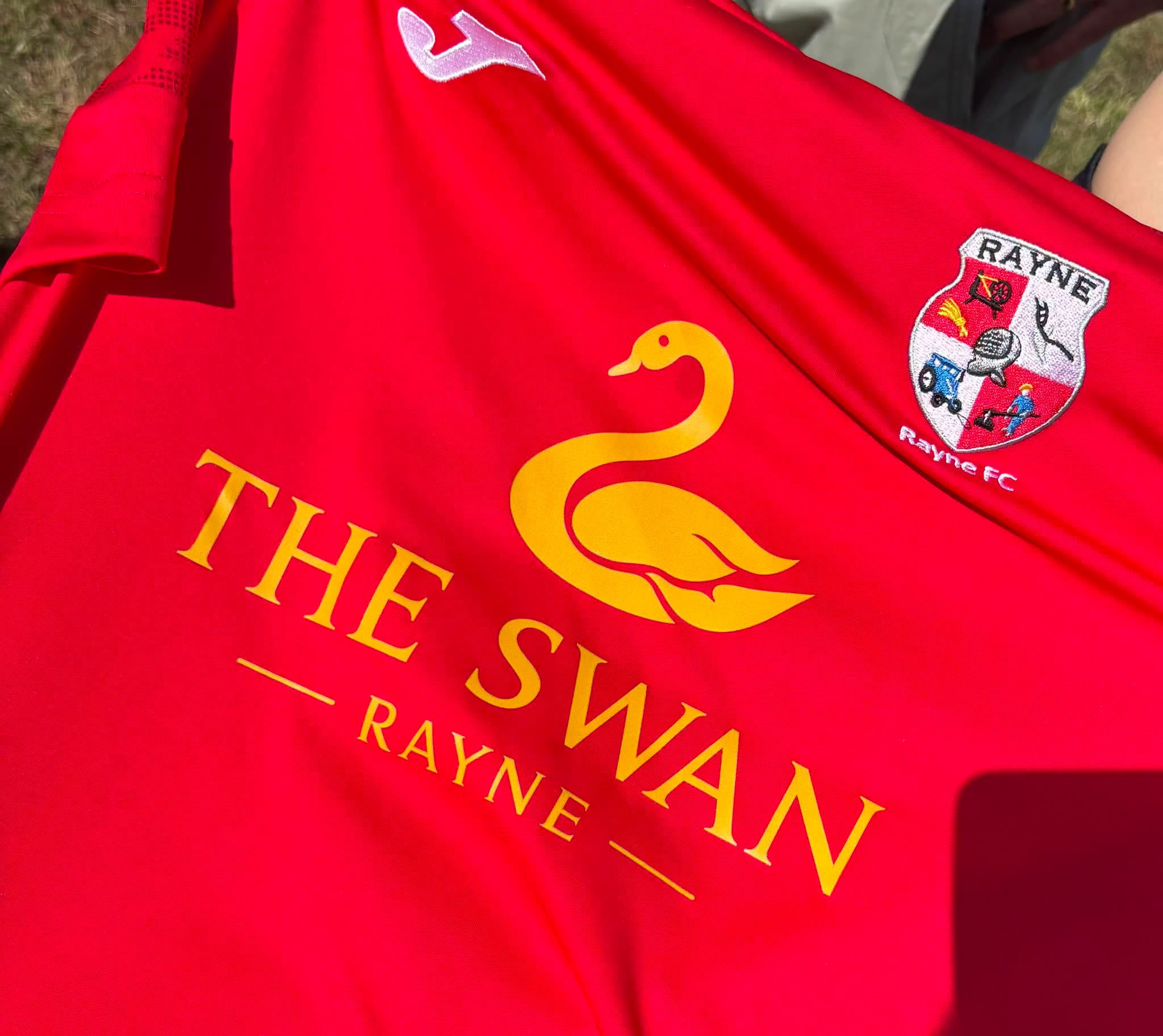 The Swan Rayne sponsorship shirt for Rayne FC